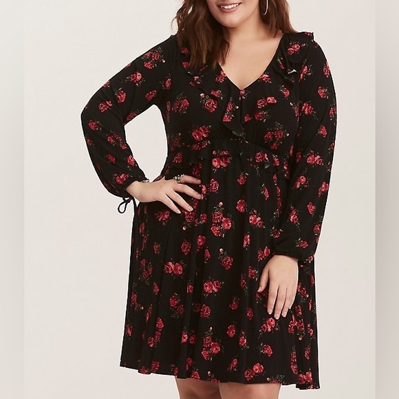 torrid Dresses & Skirts - Torrid 1 Black Floral Skater Jersey Knit Dress